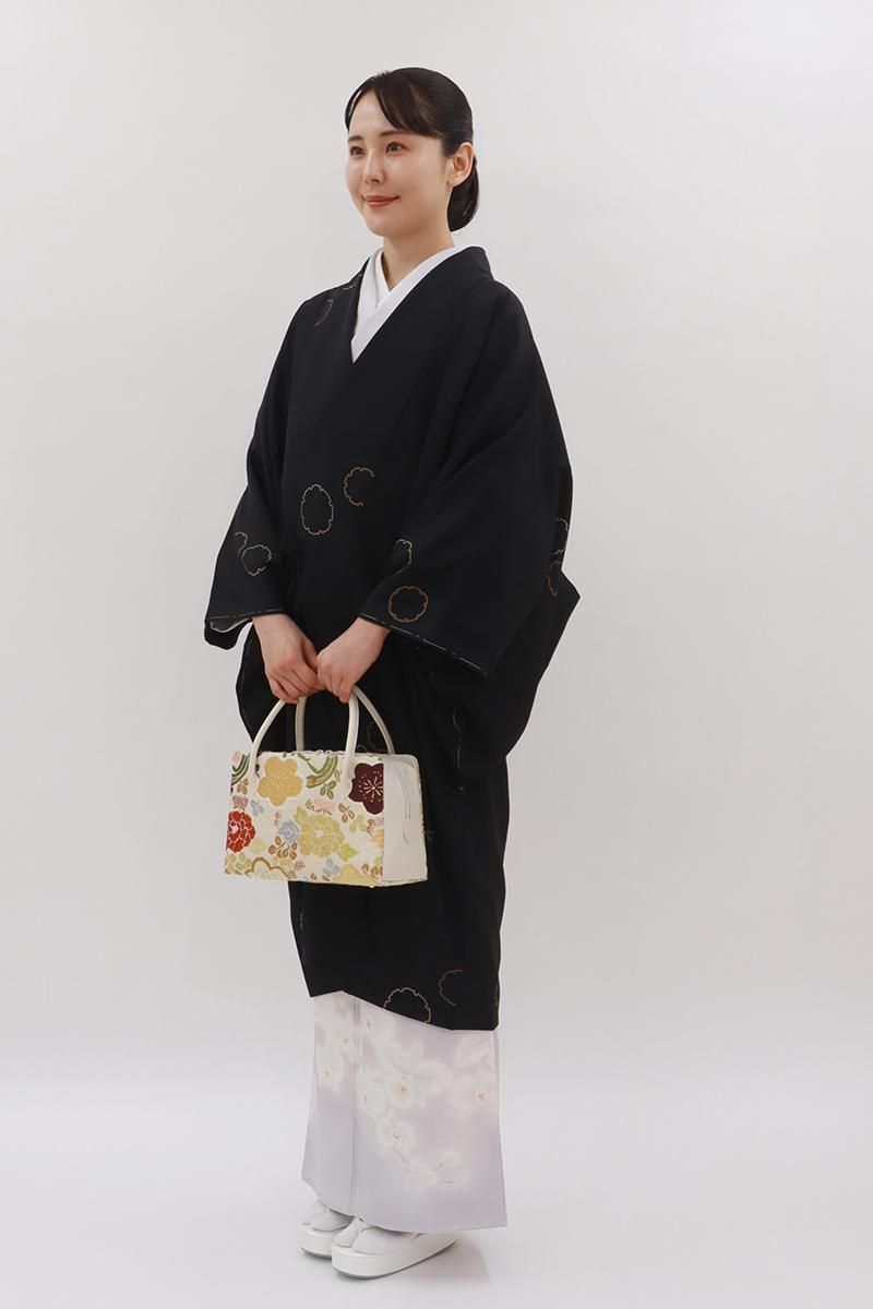 銀座【E-2088】道中着 黒色系 雪輪文:身丈102.5/裄68 - 銀座きもの青木