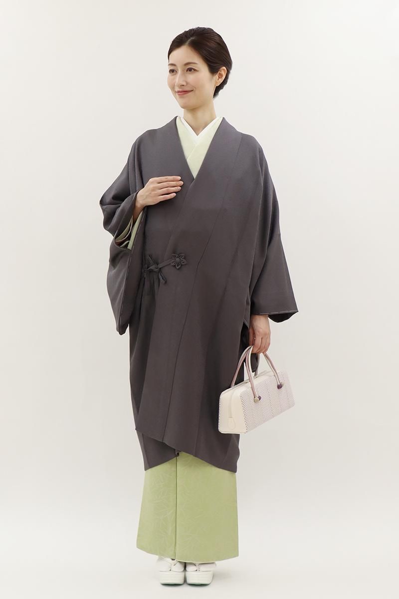 銀座【E-2093】道中着 グレー系 花唐草の地紋（反端付)（N):身丈104/裄