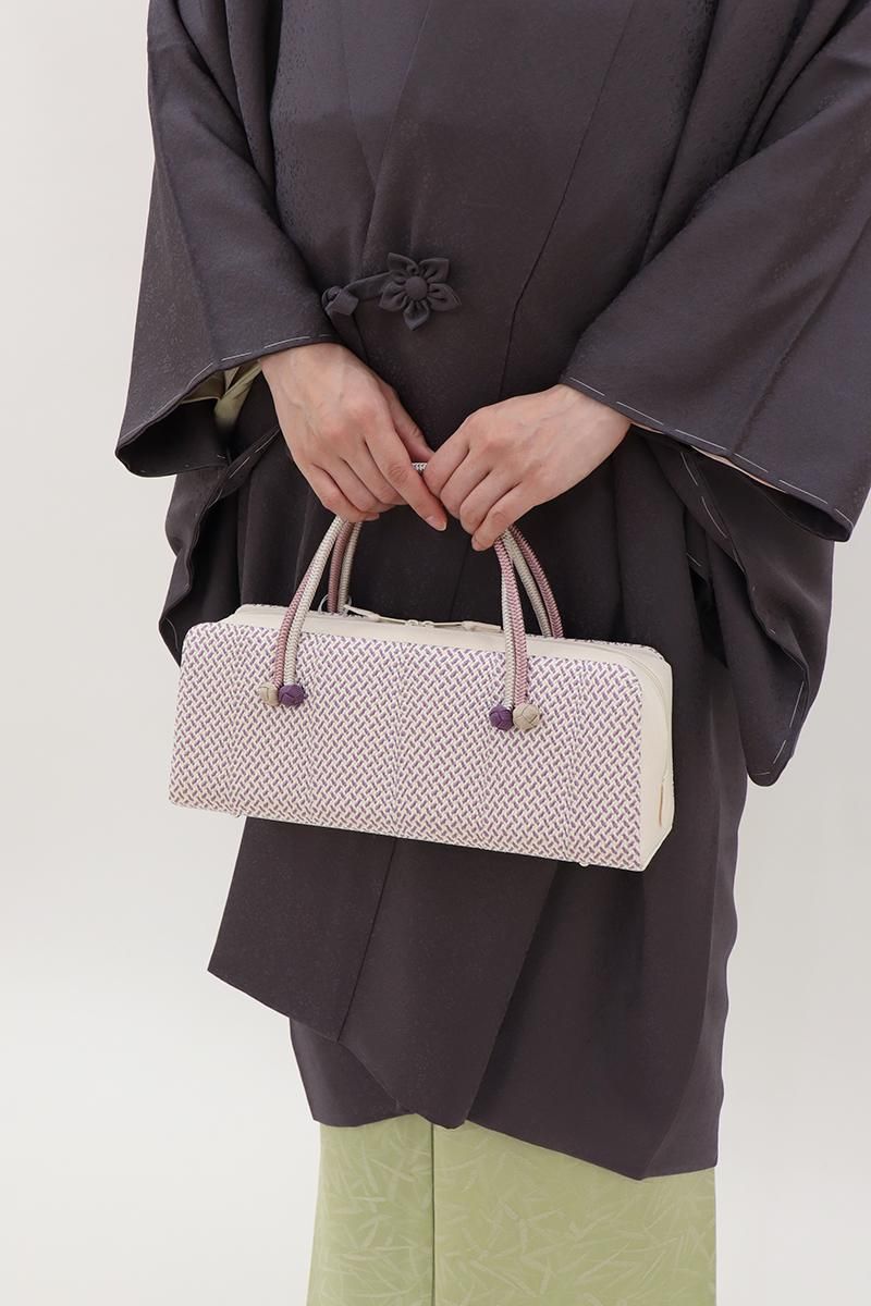 G-3132】衿秀製 利休バッグ 組織りに苧環 紫色系×金色 - 銀座きもの