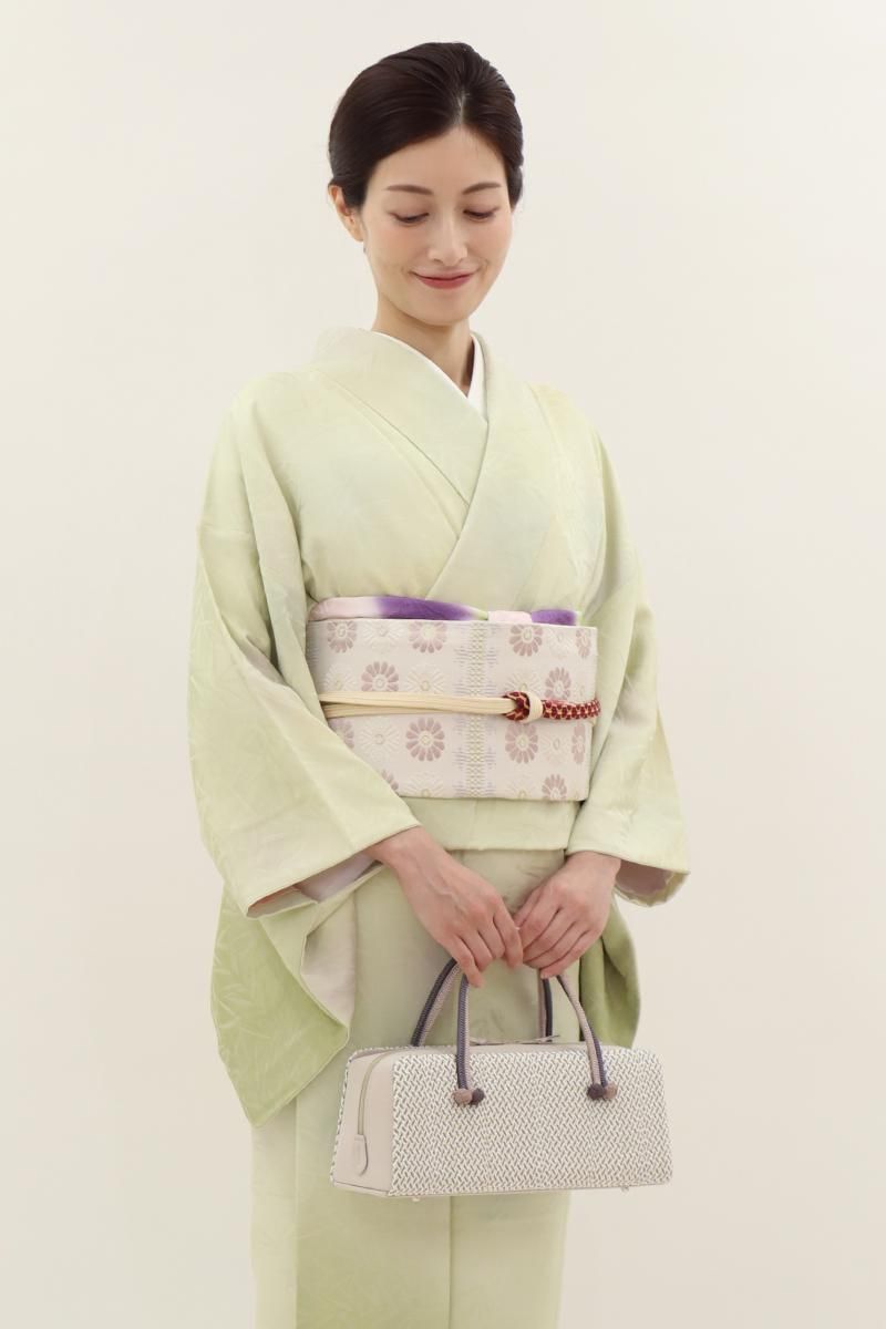 G-3133】衿秀製 利休バッグ 組織りに苧環 グレー系×金色 - 銀座きもの