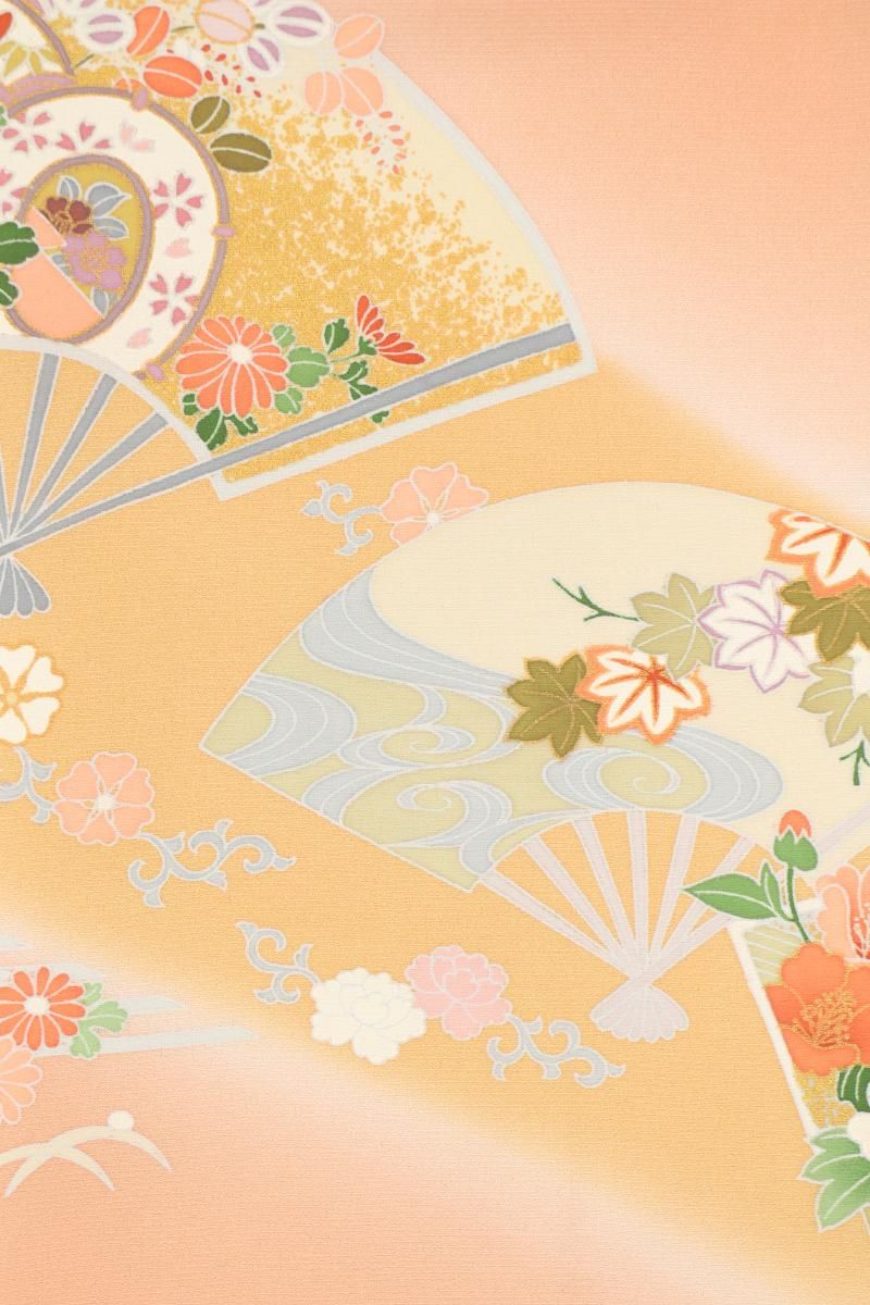 銀座【B-3853】訪問着 ピンク系 花扇や花筏の図 :身丈158.5/裄