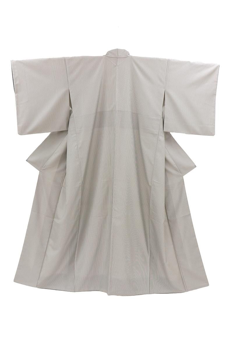 銀座【A-4043】御召 グレー系 竪縞:身丈153/裄68/広め - 銀座きもの