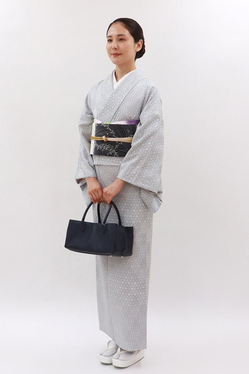 銀座【D-3636】小紋 グレー系 幾何文（反端付） :身丈157.5/裄66.5