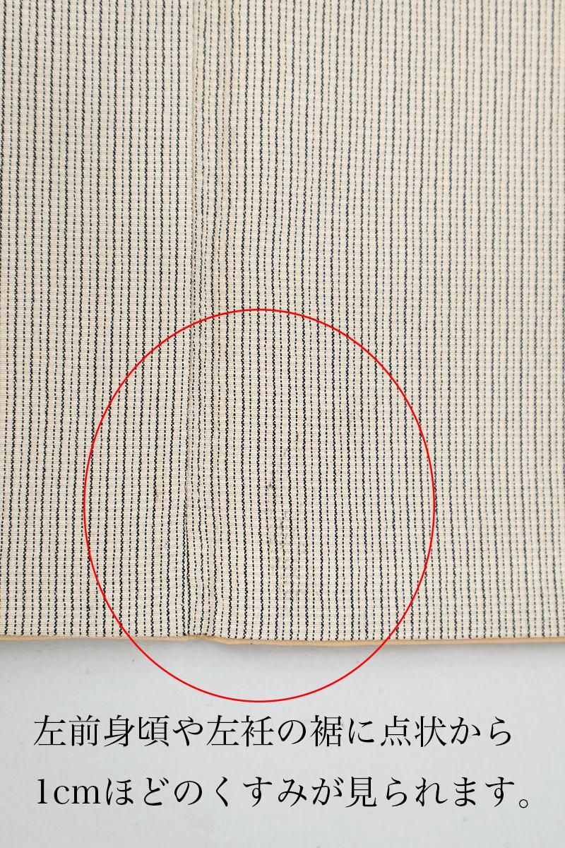 あおき【A-4050】本塩沢 ベージュ系 縞に植物文（証紙付） :身丈157.5