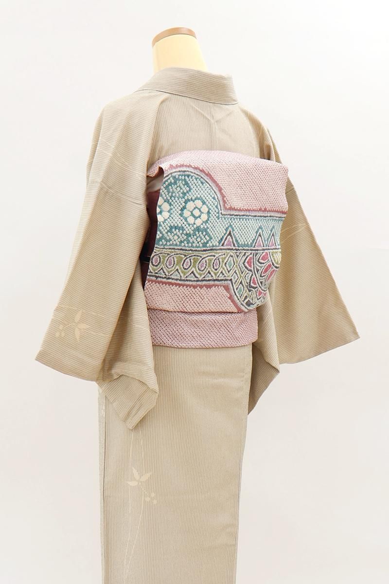 藤娘きぬたや 名古屋帯 ピンク系 銀座【H-0128】藤娘 きぬたや製 絞り染め 名古屋帯 ピンク色系