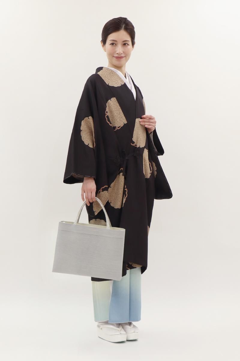 G-3135】衿秀製 楊柳×組紐 トートバッグ グレー系 - 銀座きもの青木