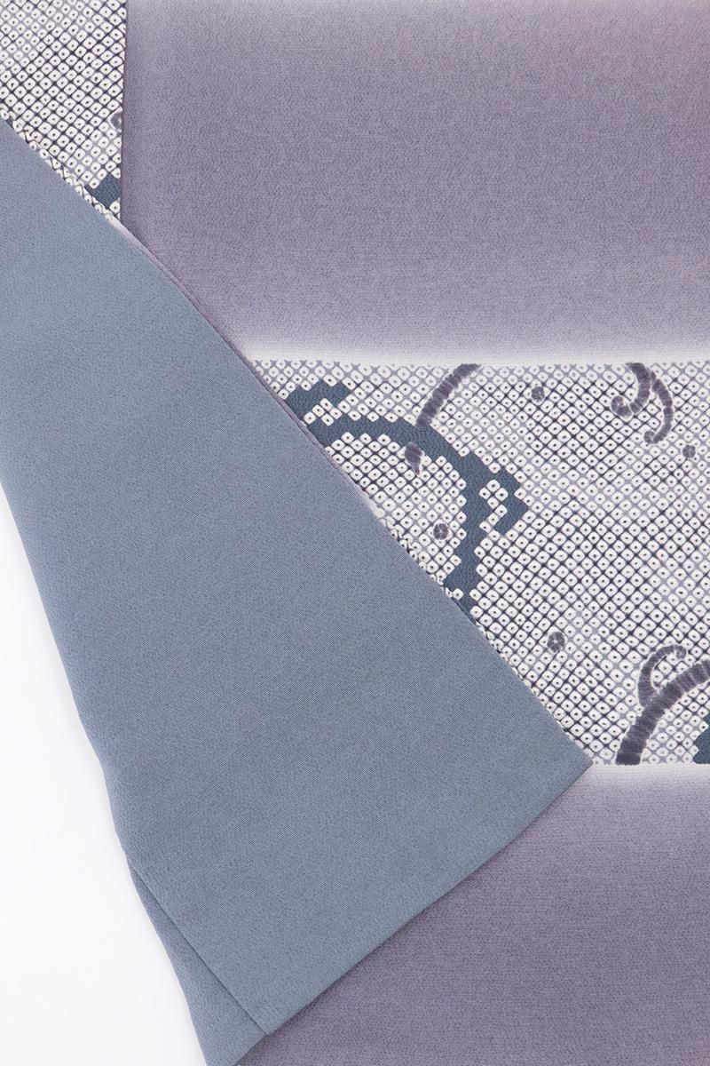 銀座【D-3643】縮緬地 小紋 紫色系 横段に疋田と波文 :身丈162/裄67