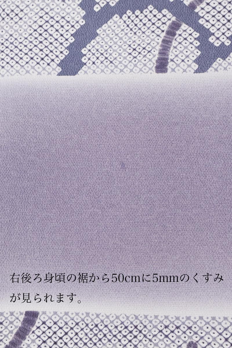銀座【D-3643】縮緬地 小紋 紫色系 横段に疋田と波文 :身丈162/裄67