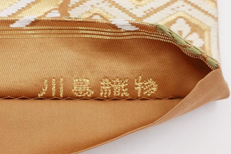 銀座【L-7792】西陣 川島織物製 本袋帯 金色系 道長取りに蜀江花 銀座【L-7792】西陣 川島織物製 本袋帯 金色系 道長取りに蜀江花