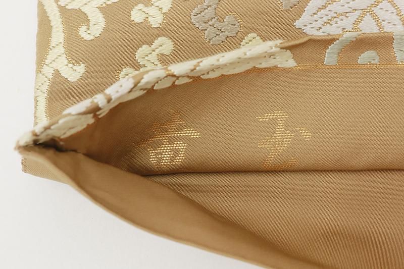 nana【美品】色無地フルセット　正絹　袷　一つ紋　黄朽葉色　唐織六通袋帯 Prices down2）唐織袋帯「生成り色地 菊唐草」錦工芸謹製 六通柄 日本