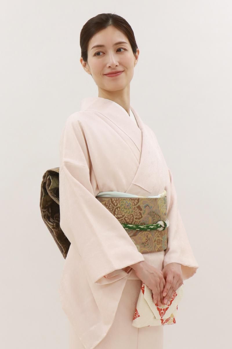 銀座【L-7787】西陣 川島織物製 袋帯 ピンク系 唐花文（落款入