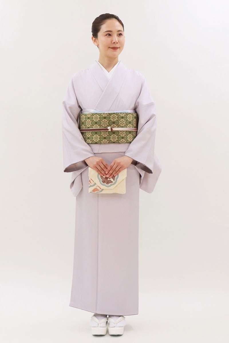 銀座【C-2990】江戸小紋 紫色系 万筋（反端付）（N）:身丈158/裄66