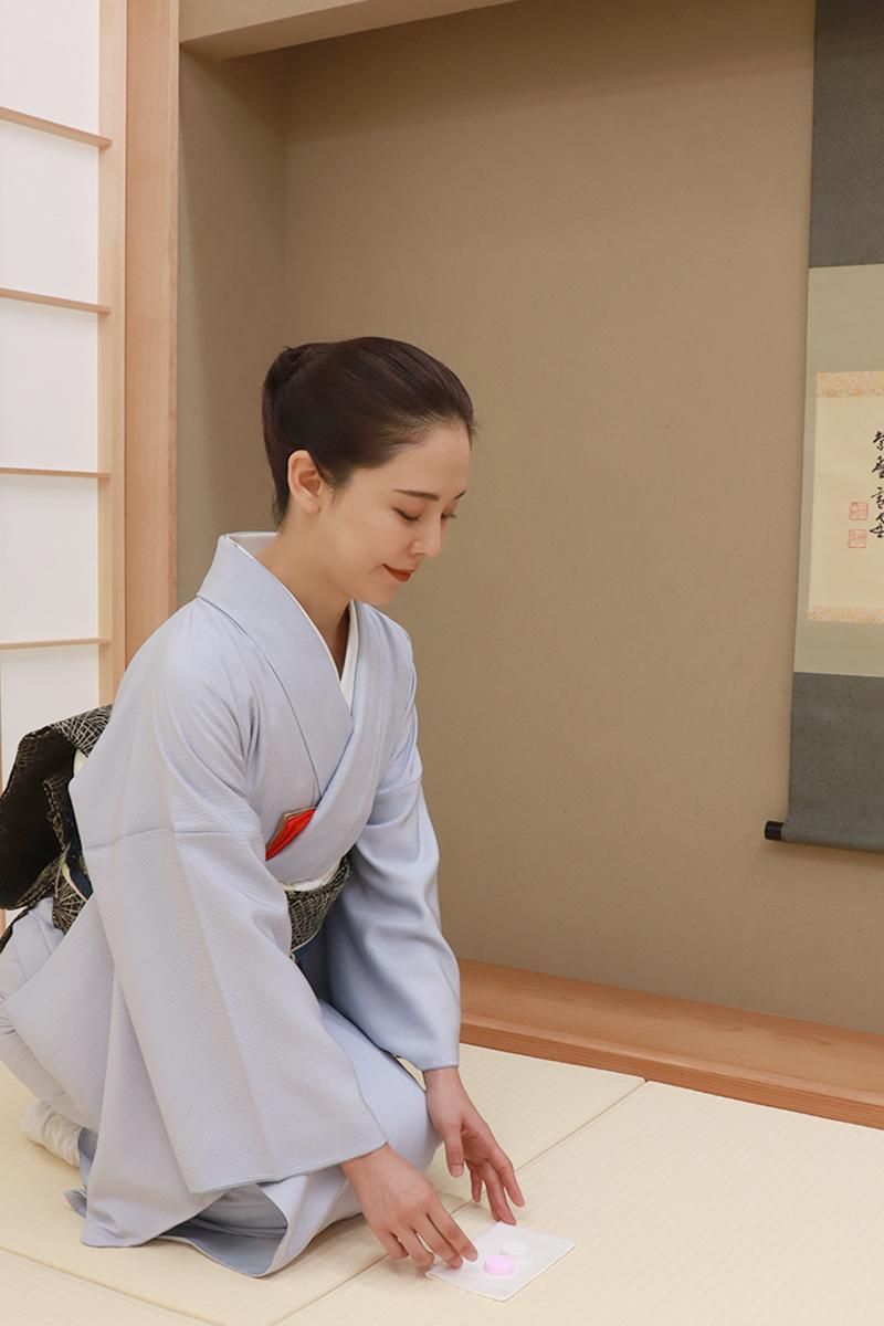 銀座【C-2989】江戸小紋 青色系 万筋（反端付）（N）:身丈162/裄68