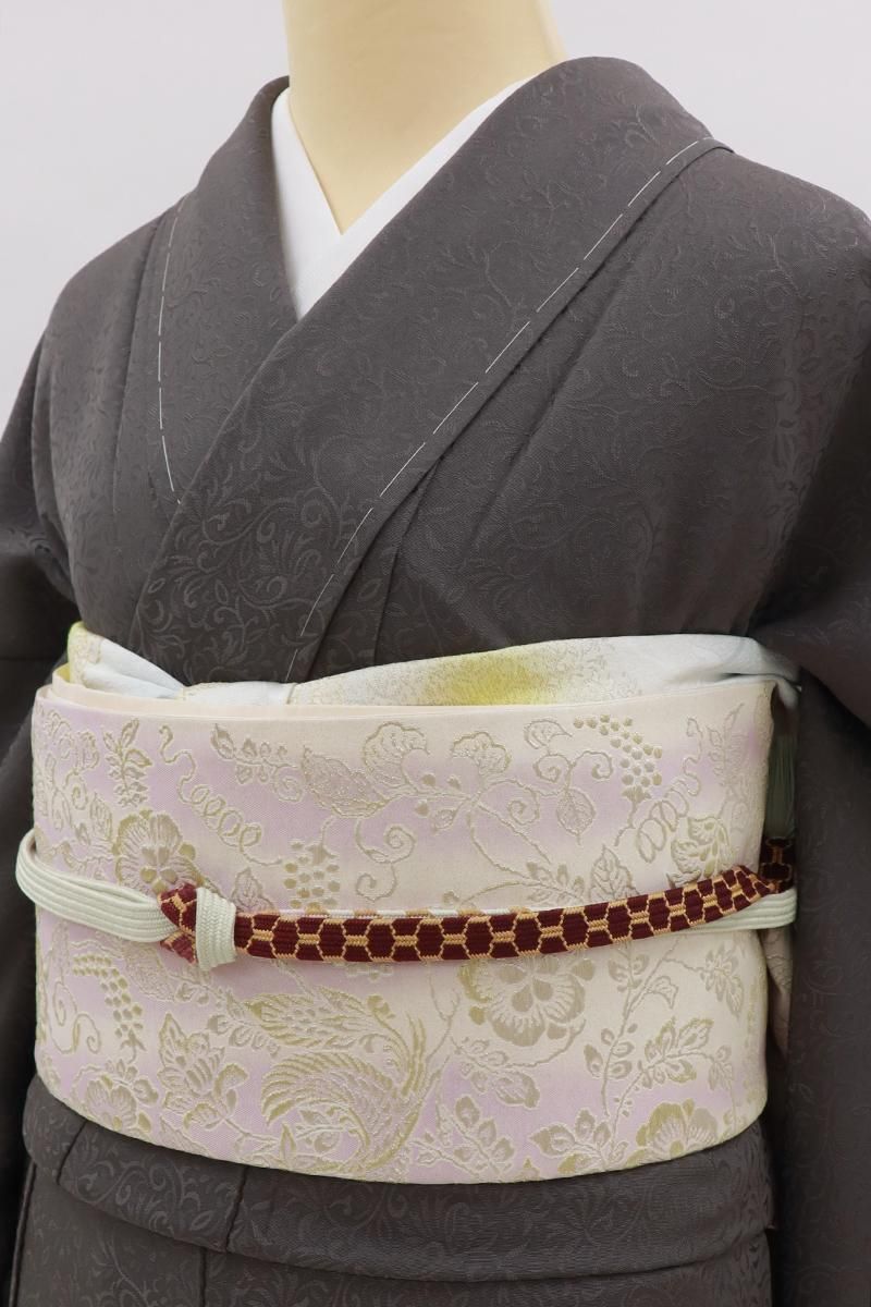 銀座【C-3019】色無地 鳩羽鼠色 唐草の地紋(反端付)（N):身丈