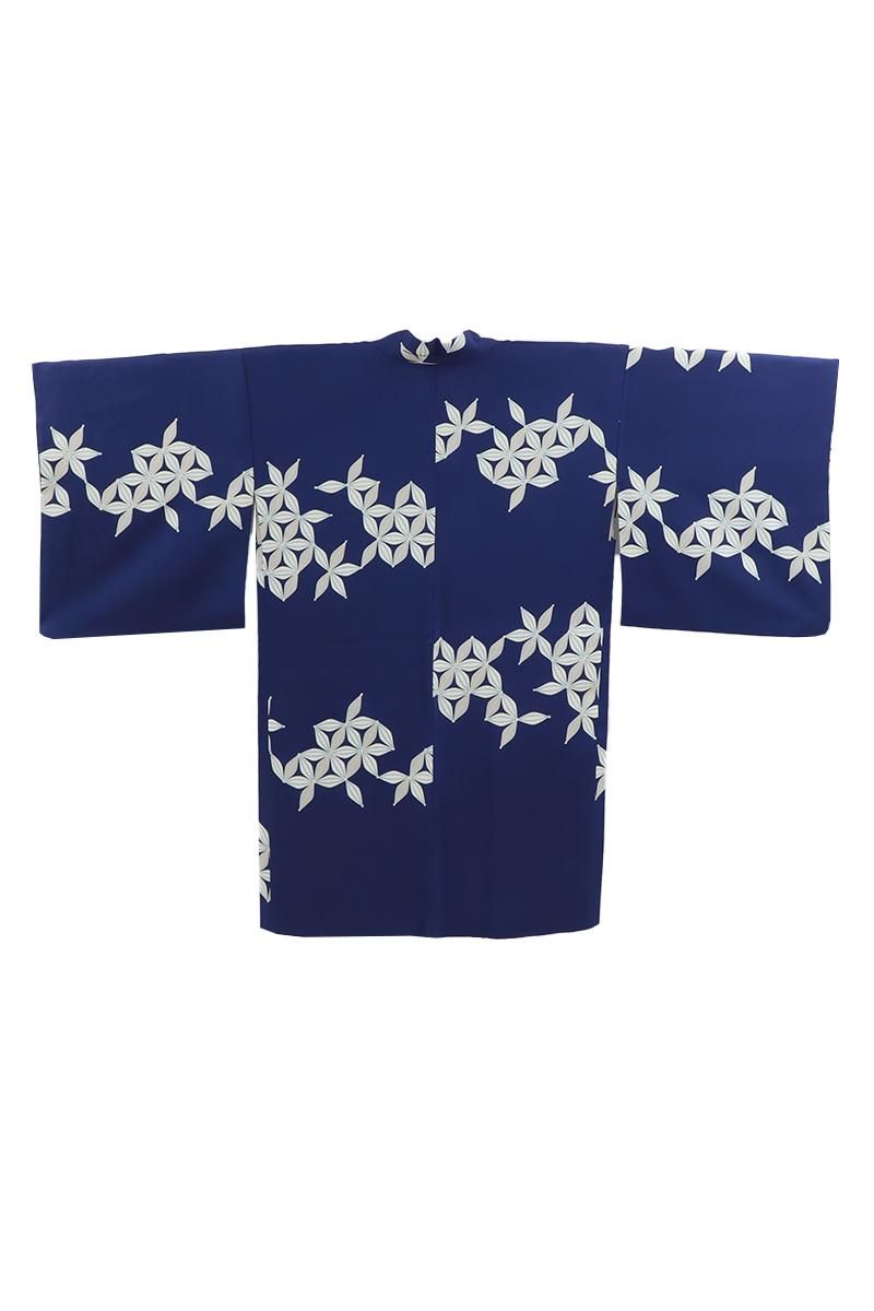 銀座【E-2148】羽織 青色 花文 :身丈94.5/裄66.5/細め - 銀座きもの