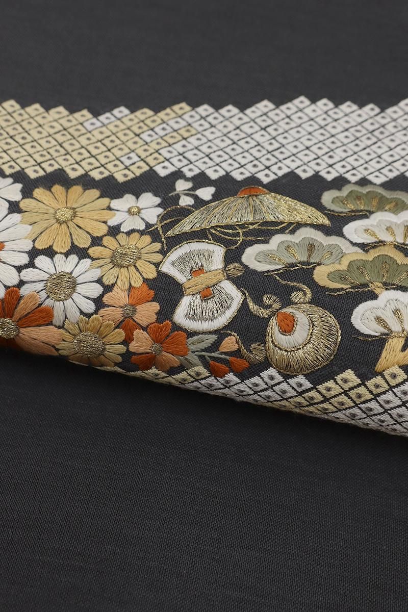 刺繍 名古屋帯 金駒刺繍 花模様 雲 着物 014w｜Yahoo!フリマ（旧