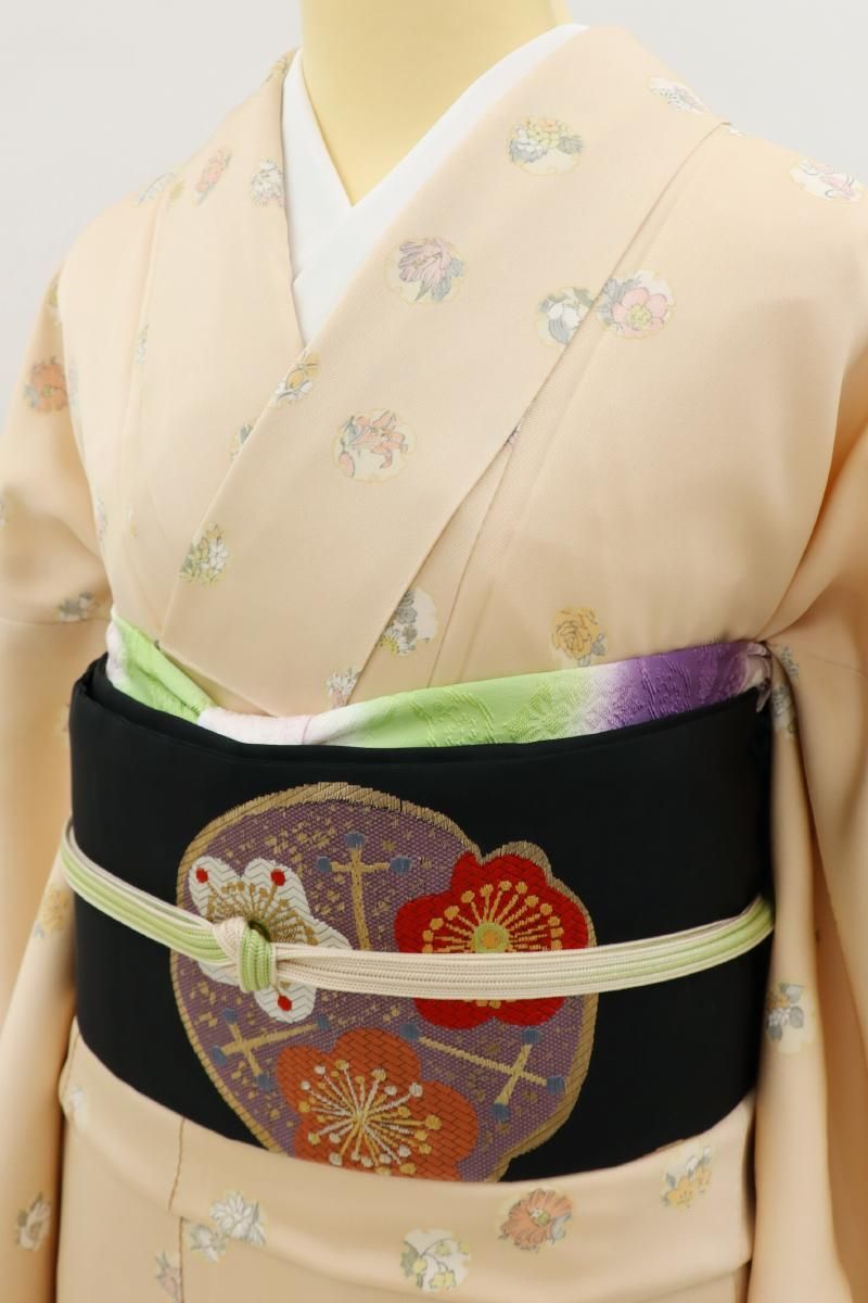 N979】厳選美品 松竹梅紋 海松色地 気品豊かに 正絹高級美術開き