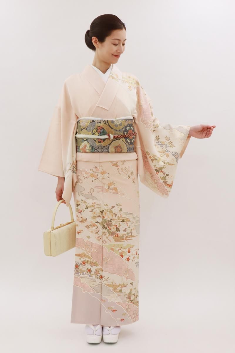 銀座【B-3902】訪問着 ピンク色系 大雪輪に四季花や宝尽くし :身丈164