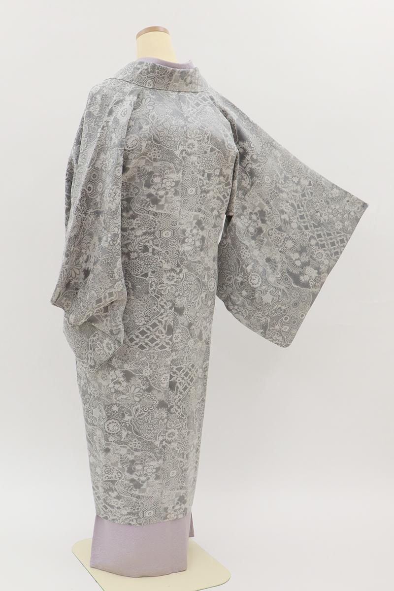 銀座【E-2156】道中着 グレー系 道長取りに唐花文 :身丈113/裄67.5
