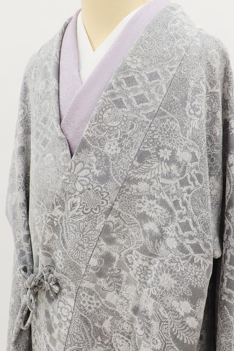 銀座【E-2156】道中着 グレー系 道長取りに唐花文 :身丈113/裄67.5