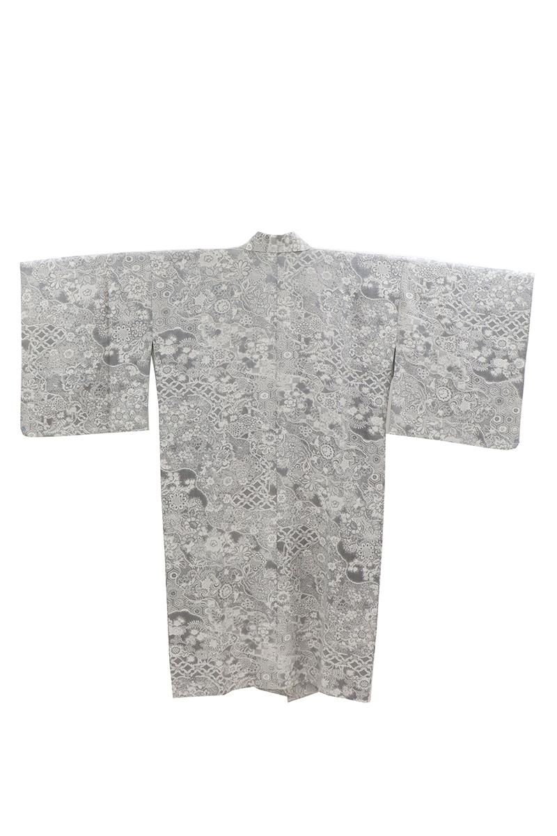 銀座【E-2156】道中着 グレー系 道長取りに唐花文 :身丈113/裄67.5