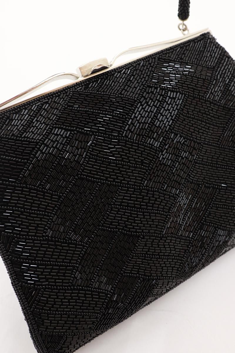 銀座【G-3243】ビーズ刺繍 バッグ 幾何文 黒色 - 銀座きもの青木｜長く