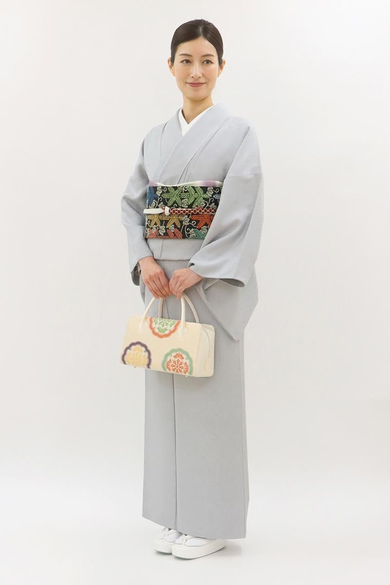 銀座【C-3049】染一ッ紋 色無地 グレー系 装飾文の地紋（三越扱い