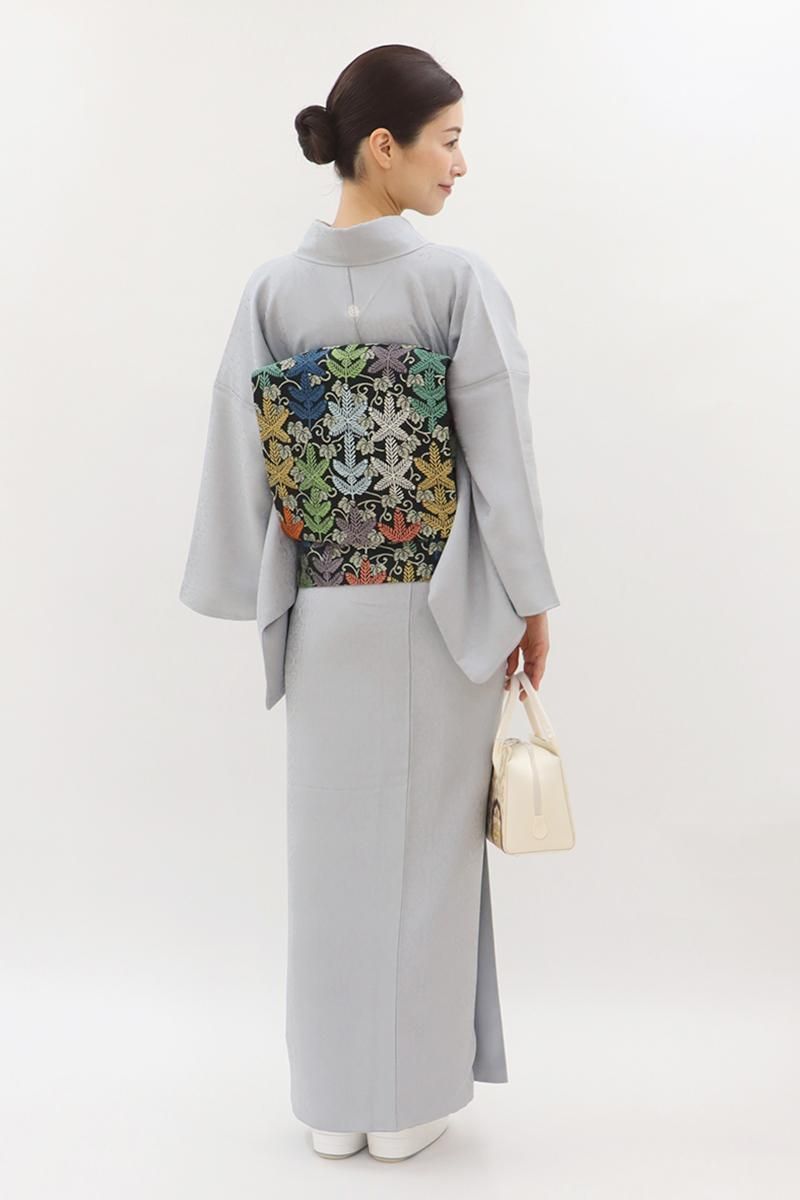 銀座【C-3049】染一ッ紋 色無地 グレー系 装飾文の地紋（三越扱い