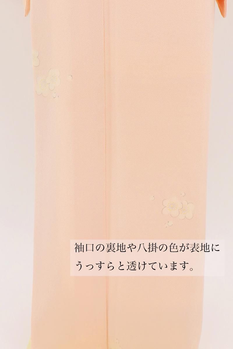 銀座【D-3680】縮緬地 小紋 ピンク色系 梅の図 :身丈162/裄66.5/広め