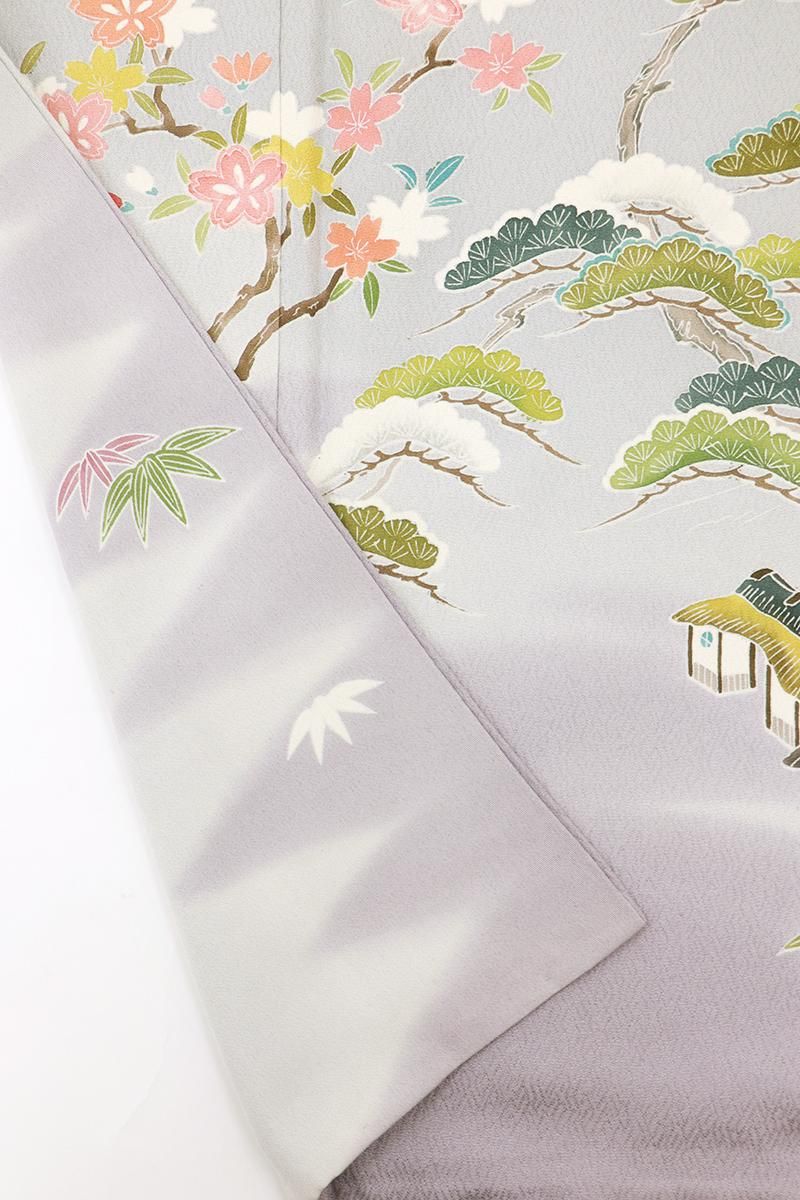 銀座【B-3926】訪問着 グレー系 多彩な暈かしに茶屋辻文 :身丈163/裄