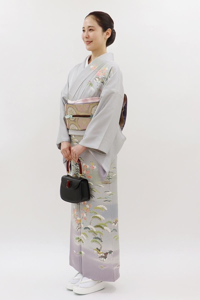 銀座【B-3926】訪問着 グレー系 多彩な暈かしに茶屋辻文 :身丈163/裄