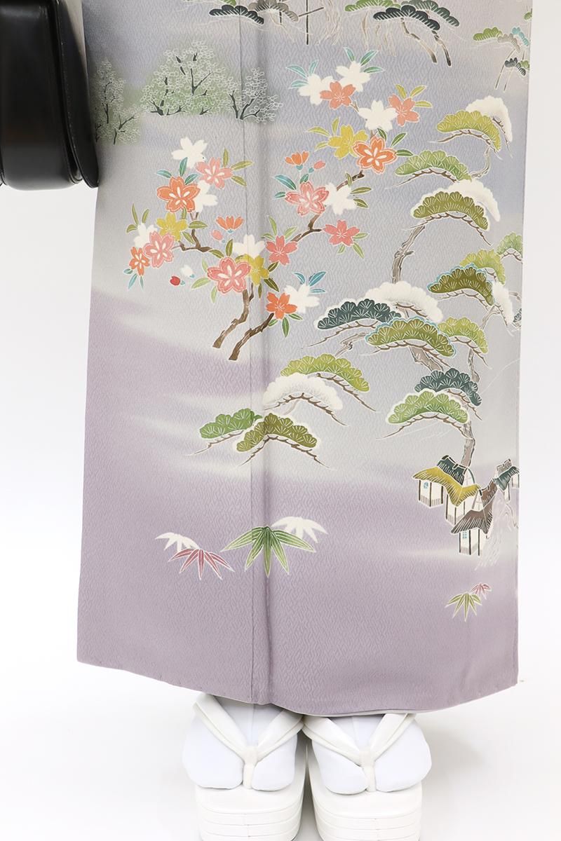 シックで上品！大島訪問着　正絹　袷　茶屋辻紋様　グレー濃淡 青 紫 シックで上品！大島訪問着正絹袷茶屋辻紋様グレー濃淡 青 紫-Thomas