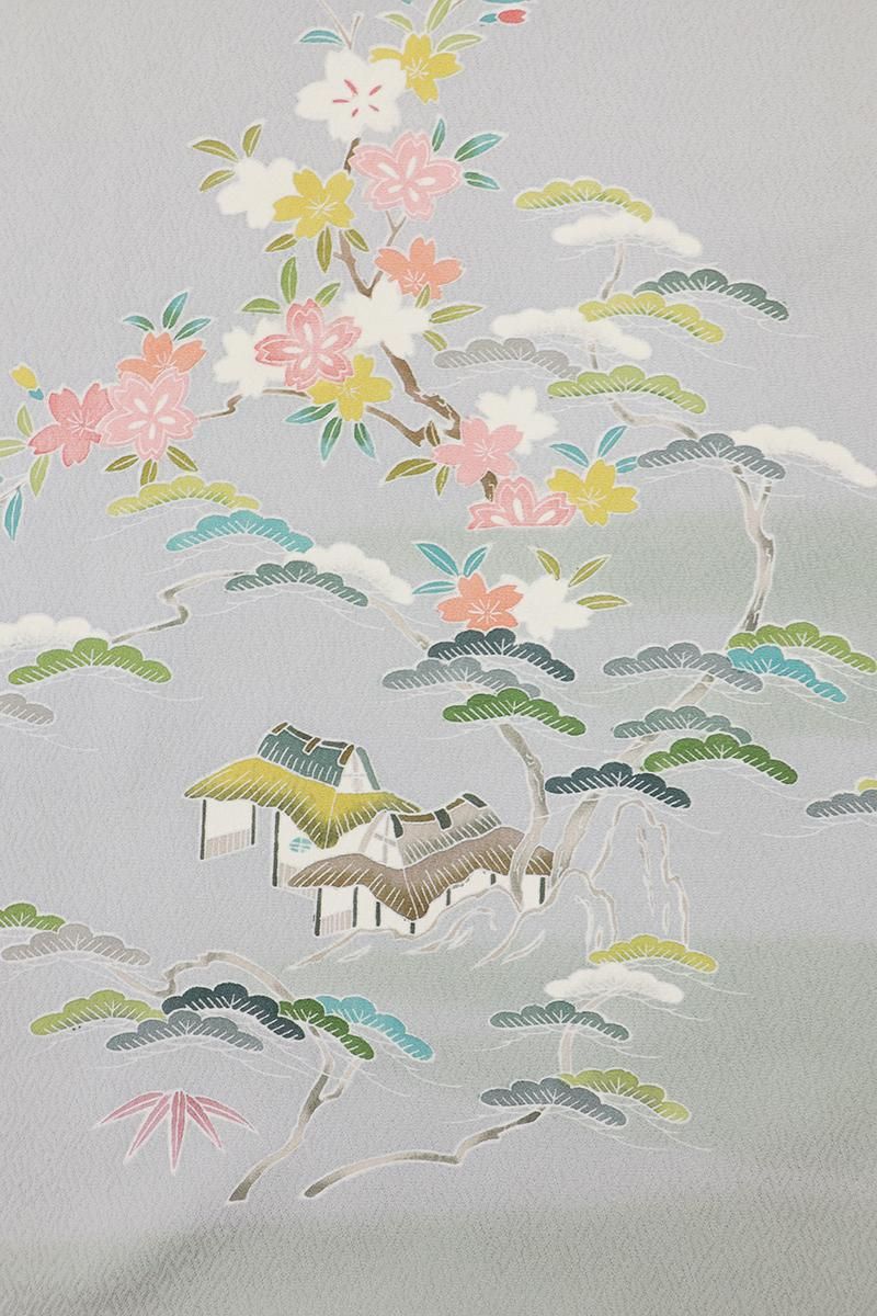 銀座【B-3926】訪問着 グレー系 多彩な暈かしに茶屋辻文 :身丈163/裄