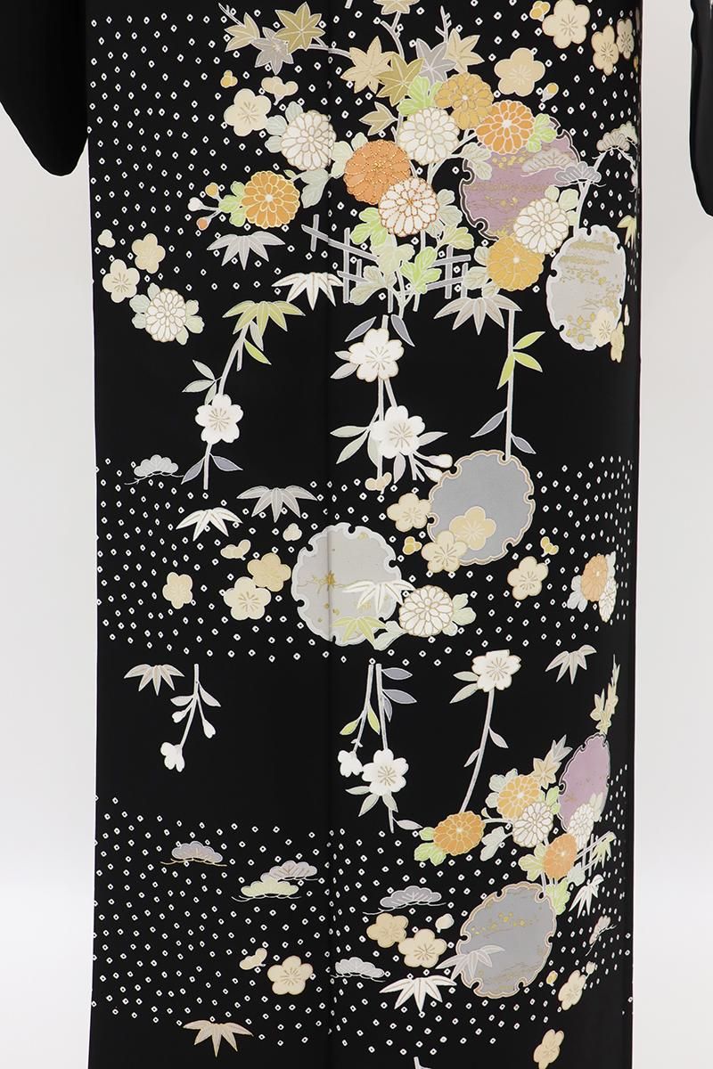 紬　付下げ　摺り疋田　草花 銀座【D-2730】総絞り 小紋 百入茶色 疋田文 - 銀座きもの青木｜長く