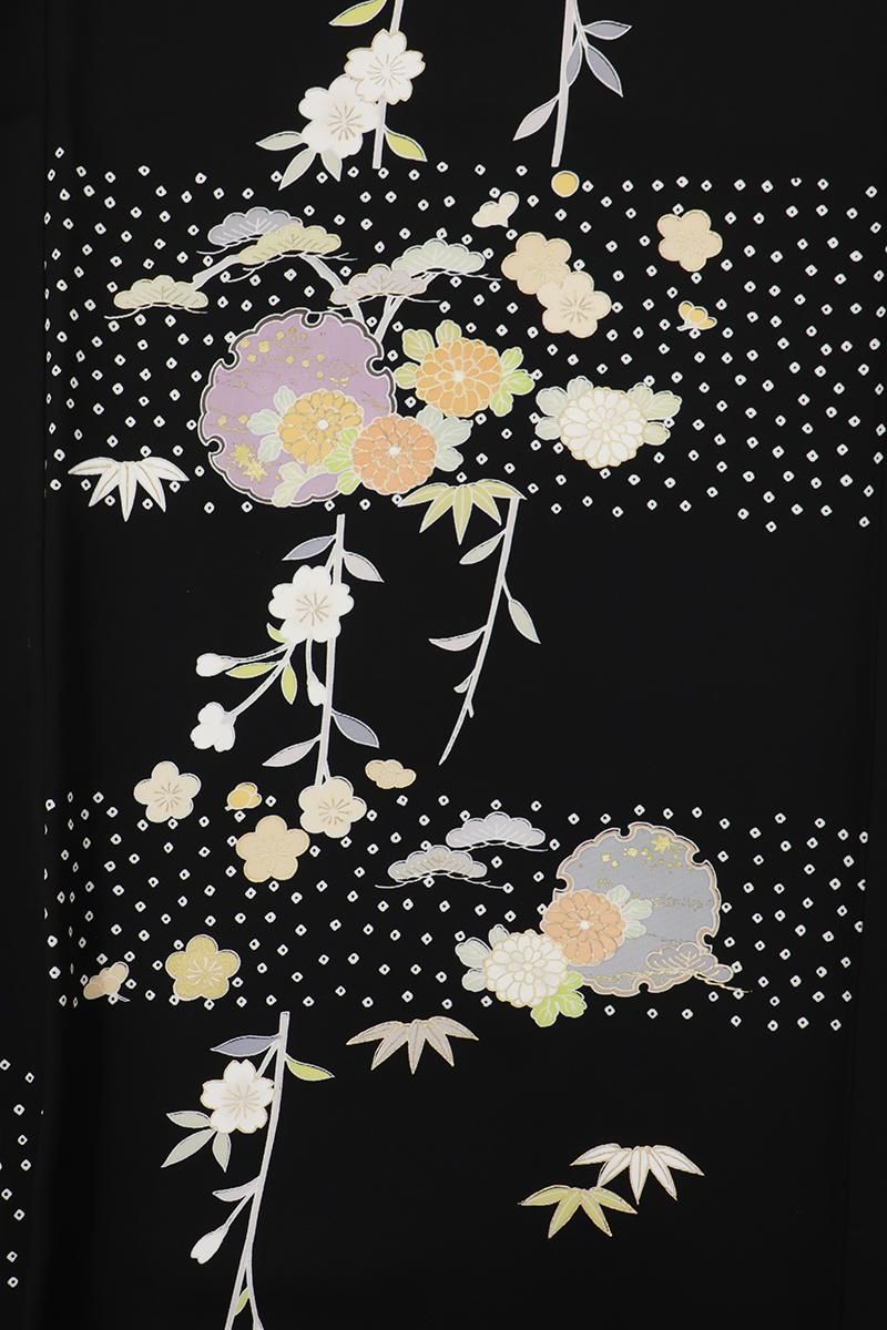 紬　付下げ　摺り疋田　草花 銀座【H-0779】絞り染め 名古屋帯 桧皮色 疋田の横段に花文 - 銀座