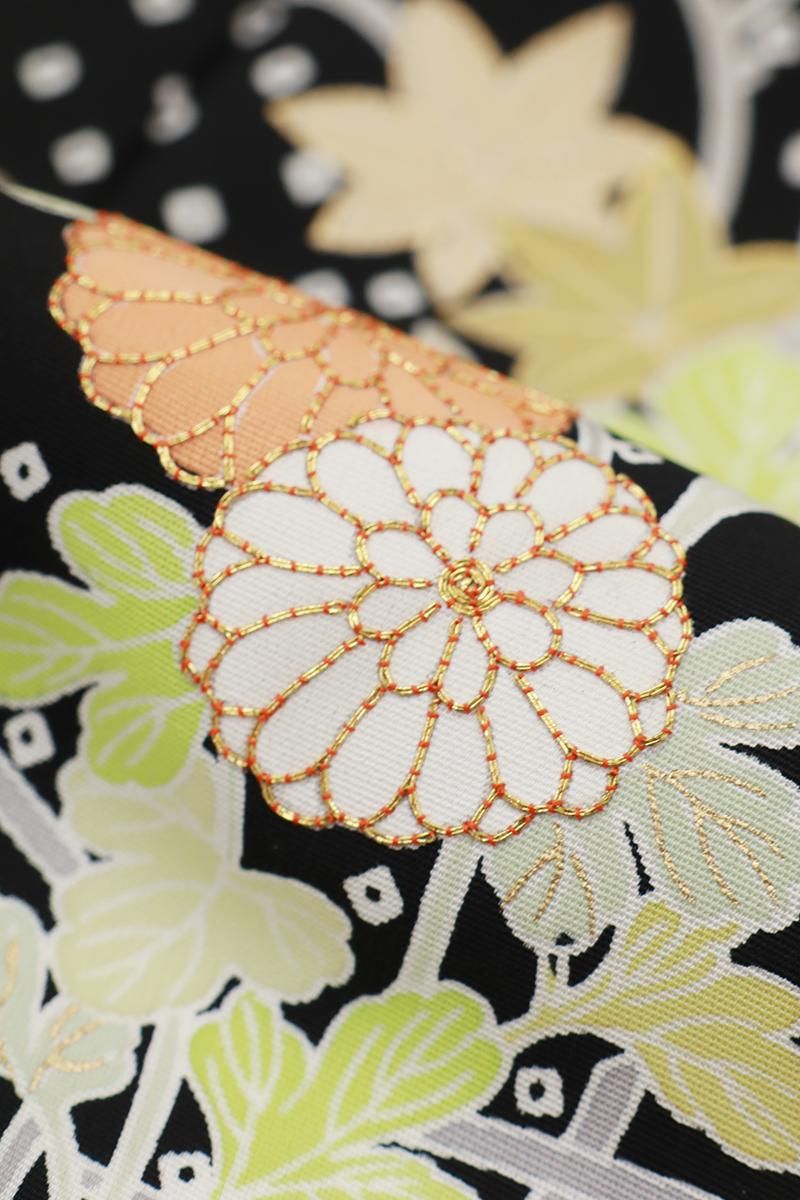 銀座【B-3983】訪問着 黒色 疋田の横段に雪輪や四季花文 :身丈158/裄67