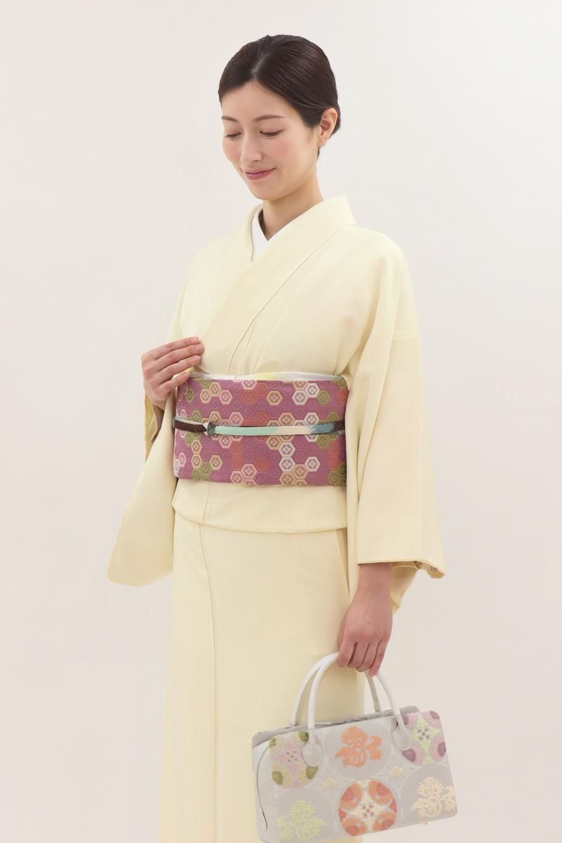銀座【H-0244】人間国宝 喜多川平朗作 開き織名古屋帯 暗紅色 彩
