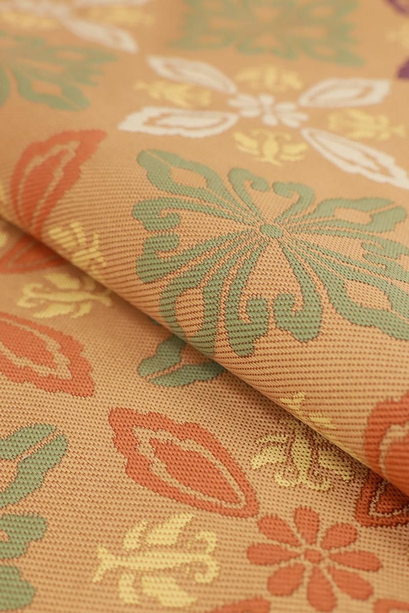 銀座【H-0250】西陣 俵屋製 織名古屋帯 狐色 花菱文 - 銀座