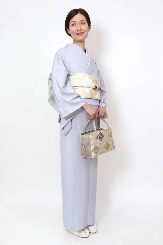 銀座【C-2463-5】単衣 江戸小紋 淡い青藤色 万筋（反端付）（N