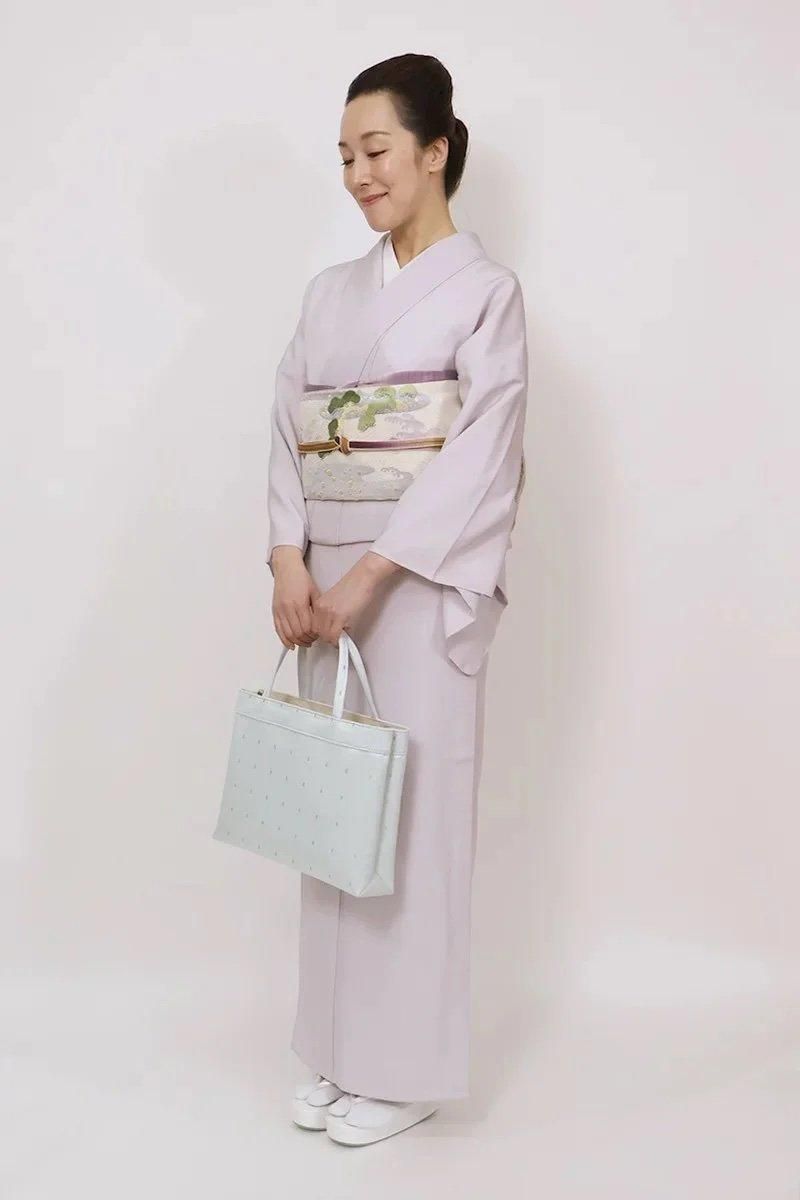 銀座【C-2753-3】単衣 江戸小紋 薄藤色 万筋（反端付）（N）:身丈160