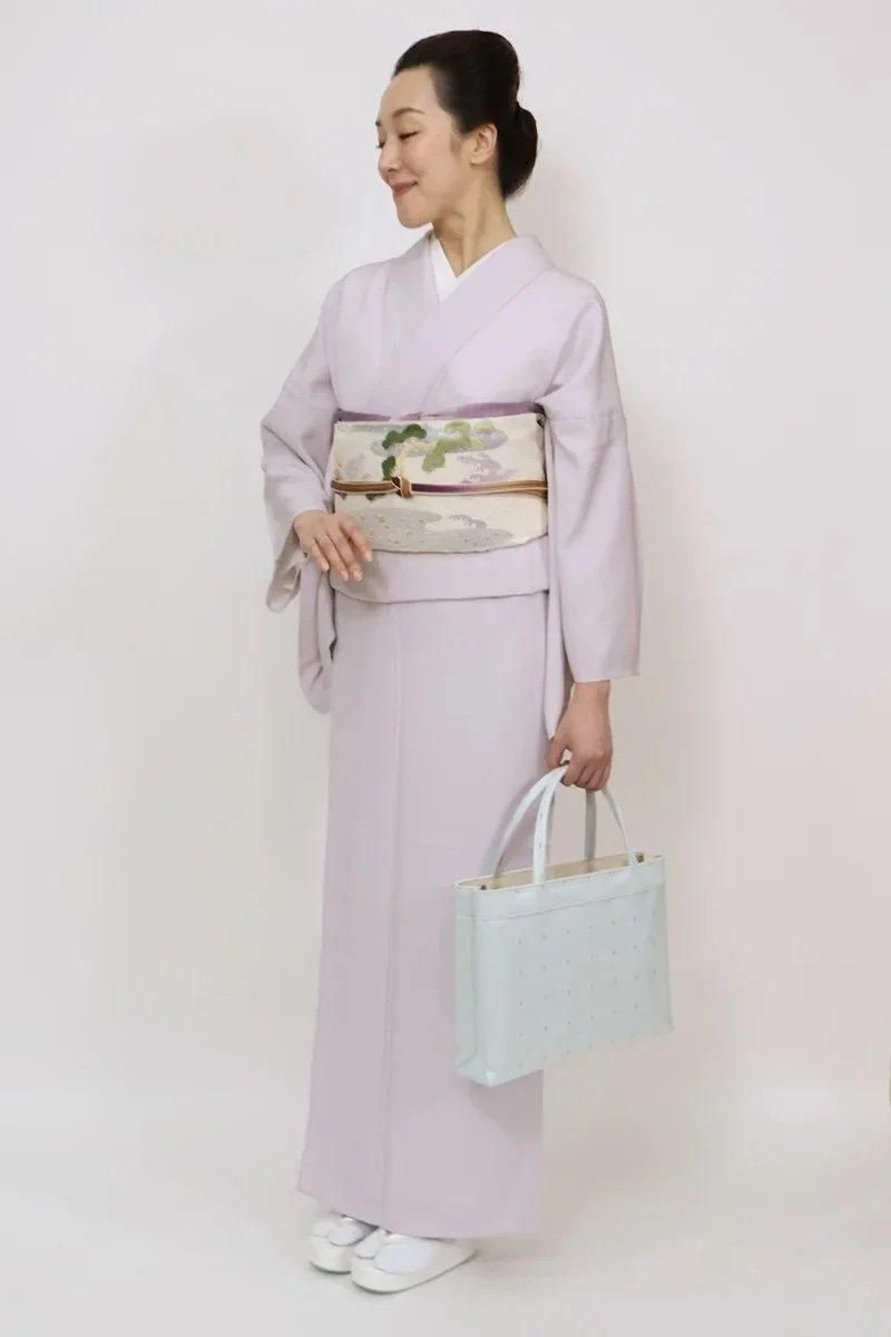 銀座【C-2753-3】単衣 江戸小紋 薄藤色 万筋（反端付）（N）:身丈160