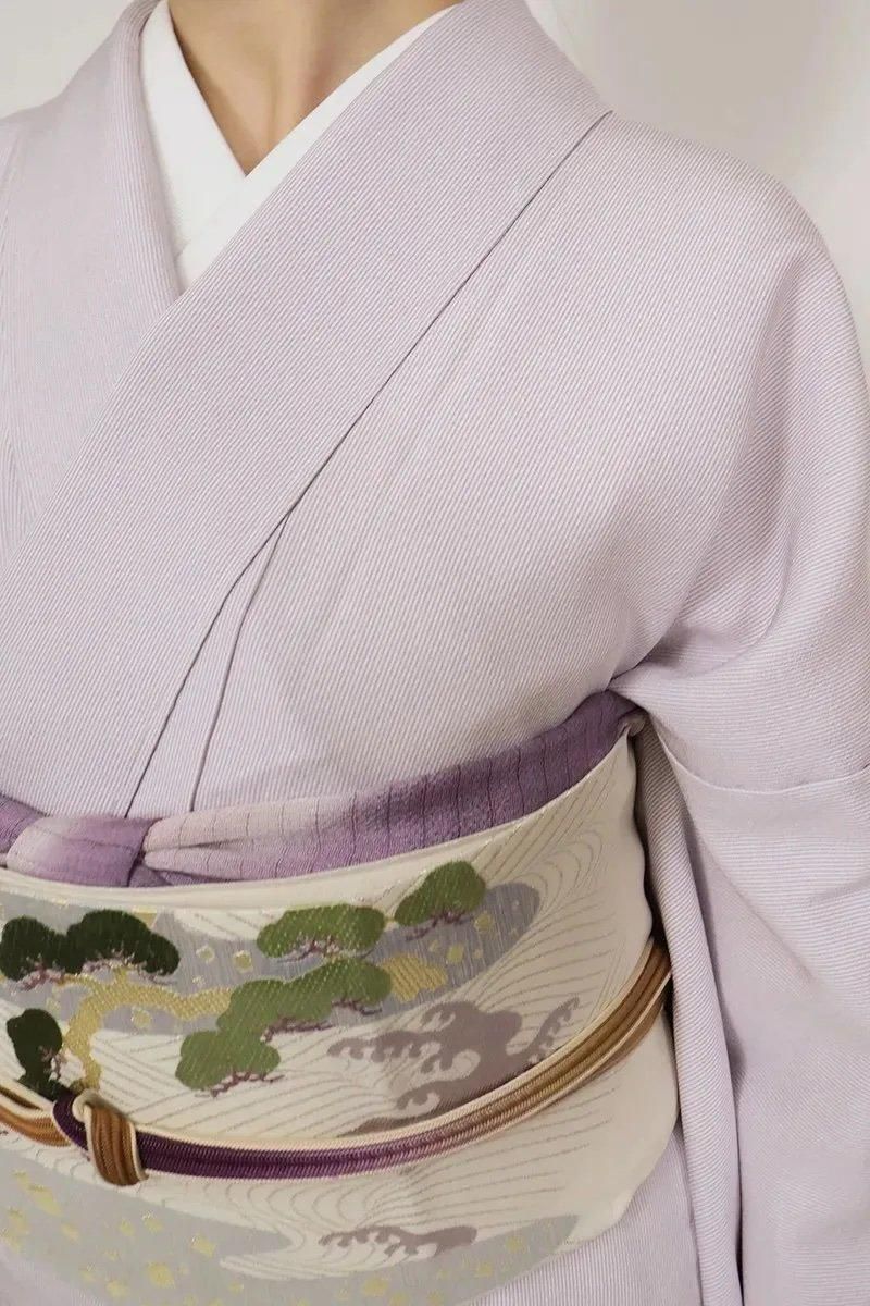 銀座【C-2753-3】単衣 江戸小紋 薄藤色 万筋（反端付）（N）:身丈160