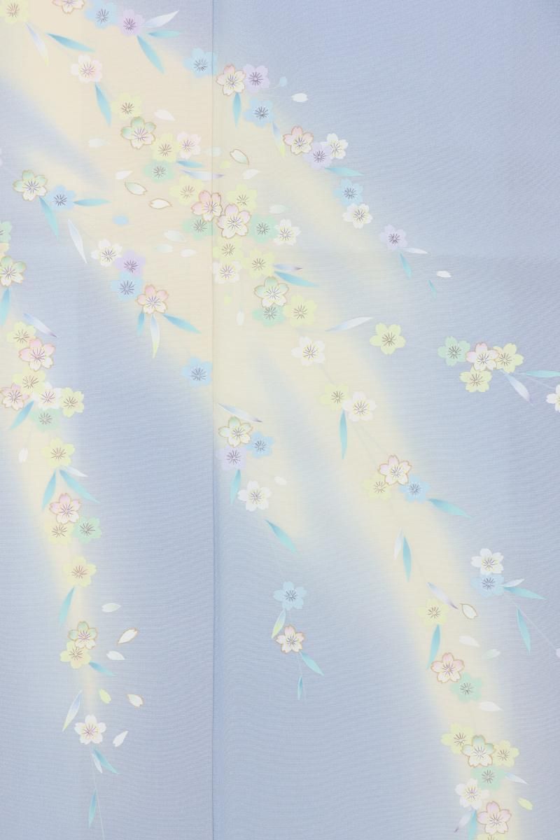 銀座【B-4010】訪問着 淡い青藤色 霞暈かしに枝垂れ桜の図 :身丈