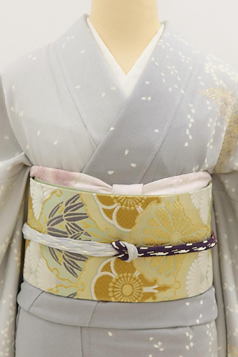 銀座【L-8041】伝統工芸士 大塩宏二郎 袋帯 抹茶色×金色 雪輪