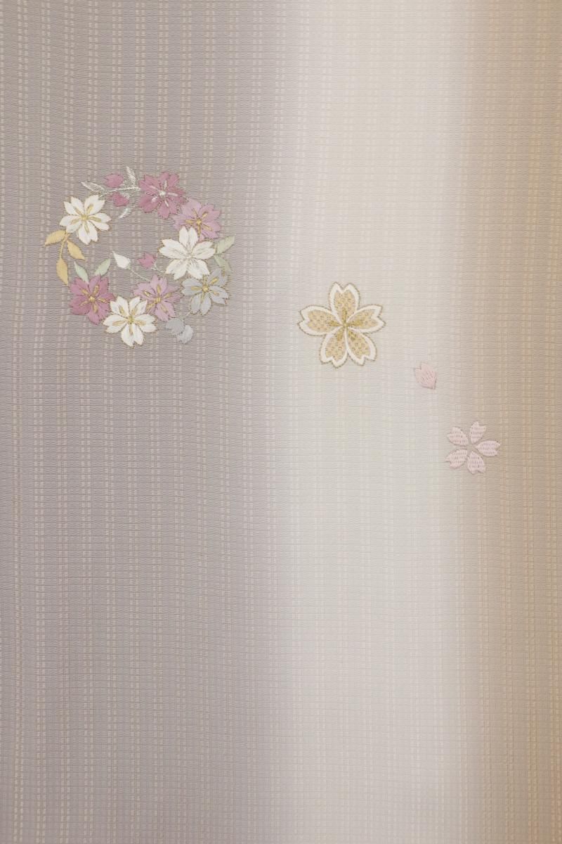 あおき【B-4019】刺繍 付下げ 桜鼠色 竪暈かしに桜の図 :身丈158