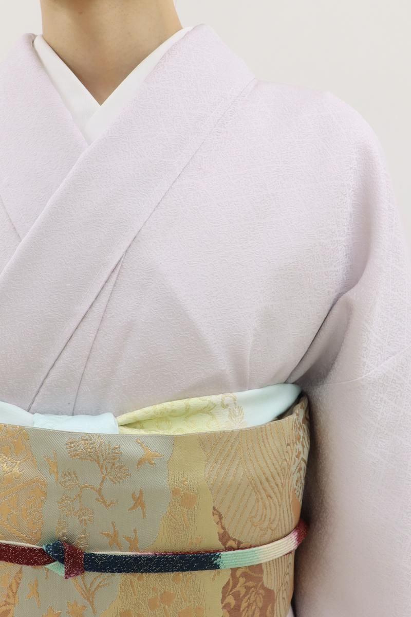 銀座【C-3088】色無地 薄紅藤色 菱の地紋（反端付）（N） :身丈