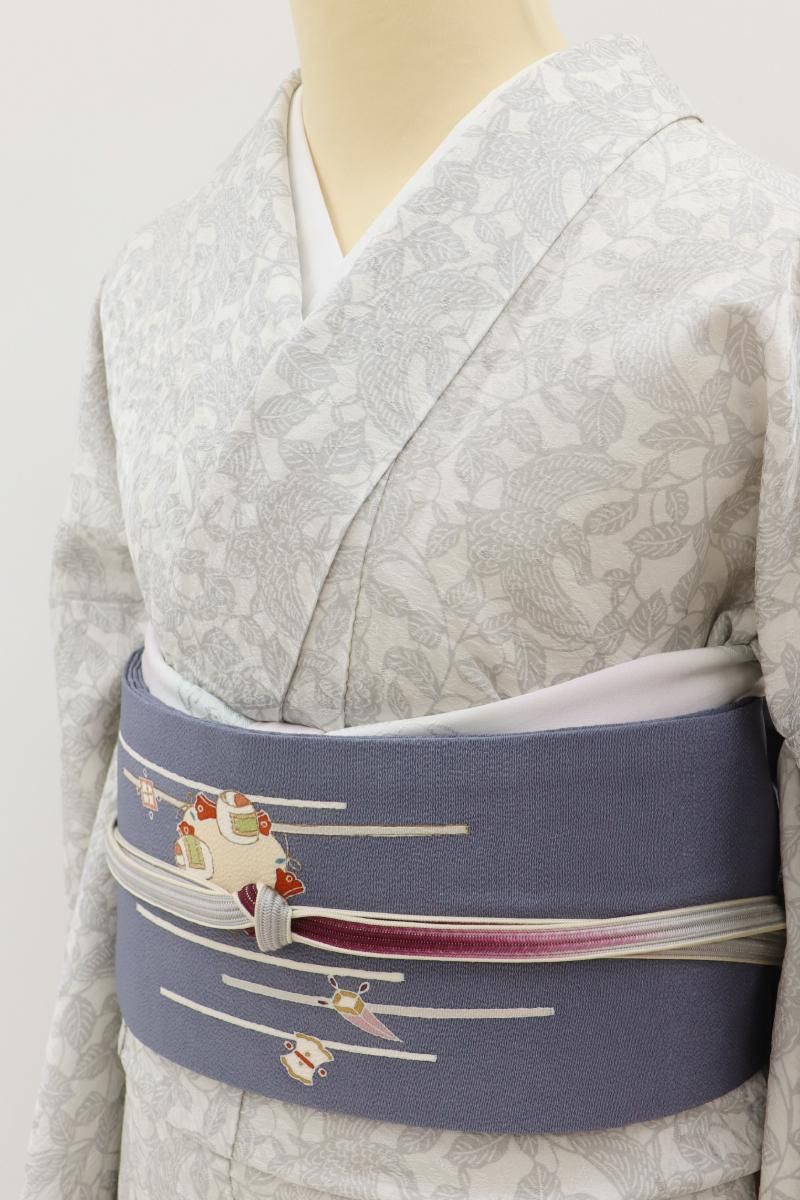 きことわ 作家物 染色作家 胡麻稔雄 小紋 残布 銀座【D-3725】東京染小紋 岩下江美佳作 小紋 白色 植物に鳥の図