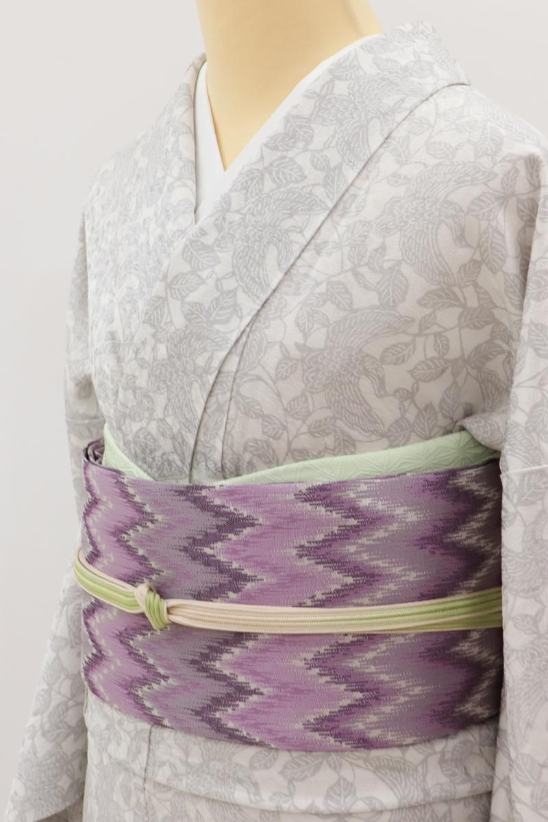 絽芝に抽象模様織出し名古屋帯【中古】【着】
