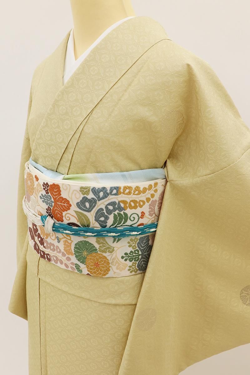 訪問着 袷 着物 高級 金駒刺繍 金彩加工 銀通し ピンク グリーン