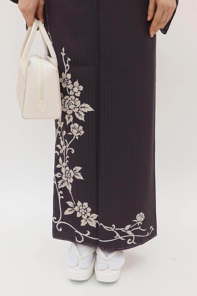 銀座【B-4041】付下げ 茄子紺色 唐花文 :身丈161/裄70 - 銀座きもの